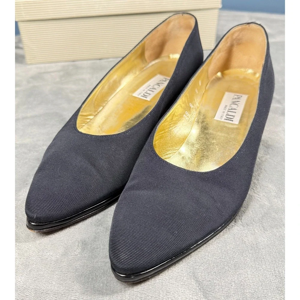 Pancaldi 1888 Womens 8 B Navy Grosgrain Pumps Kitten Heel Italy